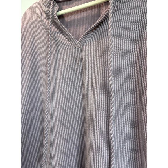 Heimish USA Womens Waffle Knit Hoodie V Neck Long Sleeve Lavender Casual Top - Picture 4 of 5